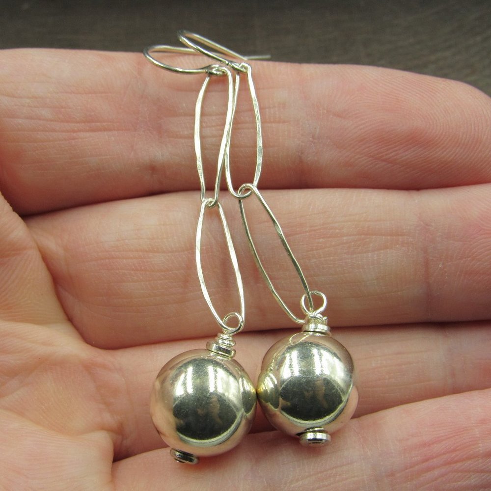 Sterling Silver Medium Orb Long Dangle Earrings - image 1